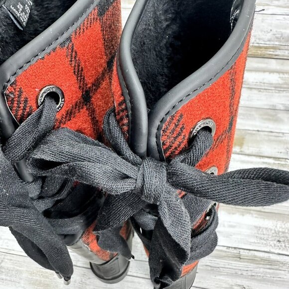 Coach Woman’s Tristee Rain Red/Black Buffalo Plaid Fleece-Lined Boots Size 6B - Picture 6 of 12
